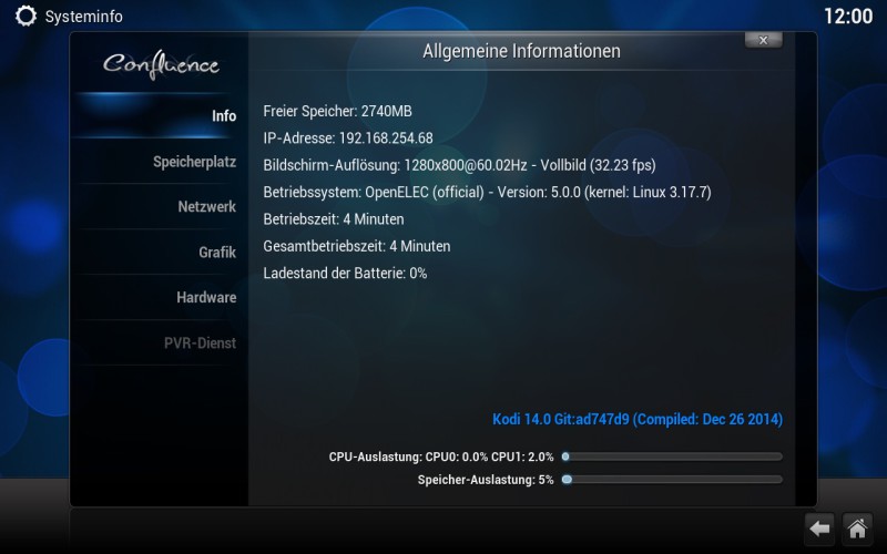 openelec kodi systeminfo 800x500 - OpenELEC - Kodi Einstellungen - Systeminfo